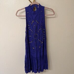 Sleeveless Boho-Style Cutout Dress in Deep Purple/Blue